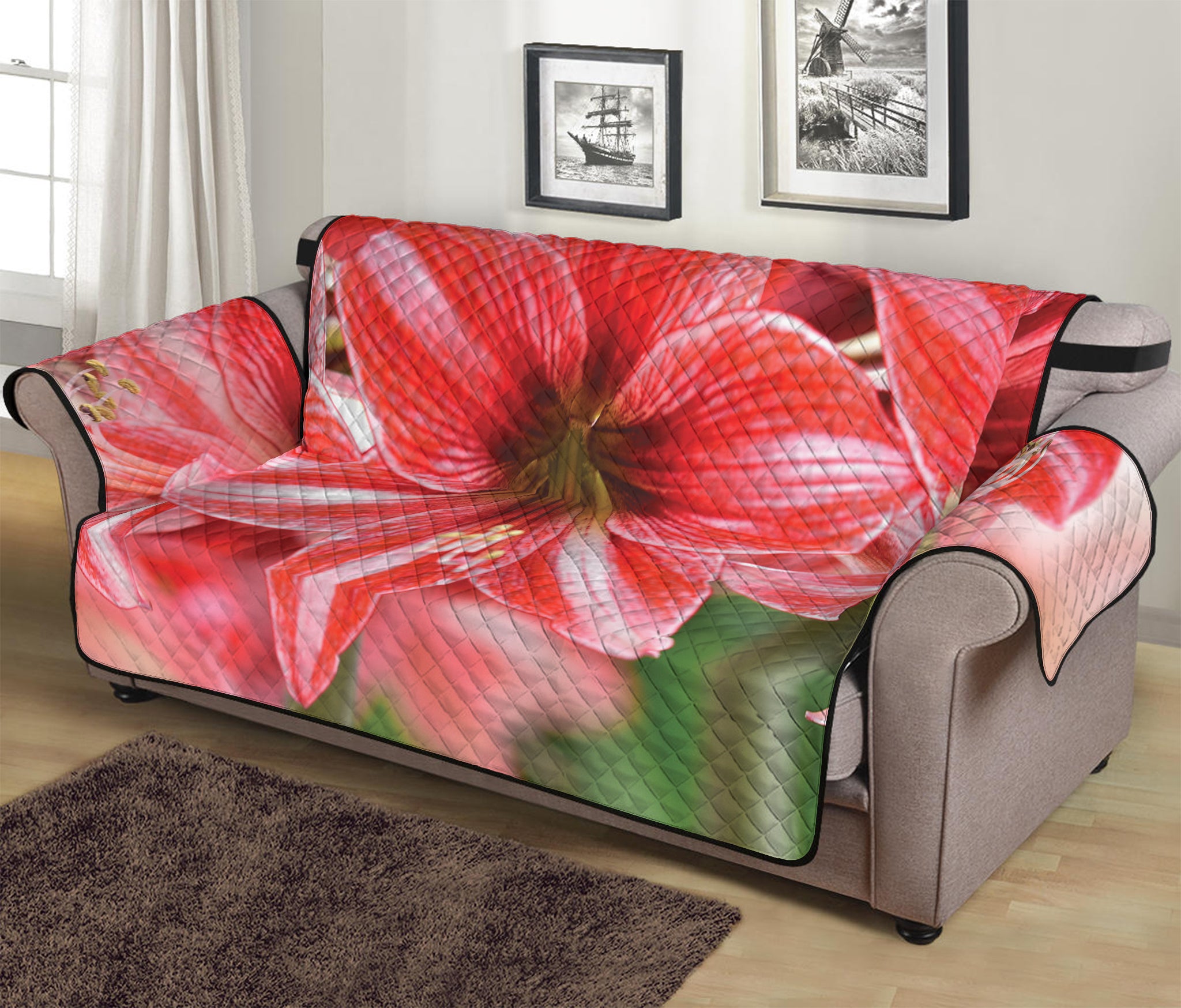 Amaryllis Flower Print Sofa Protector