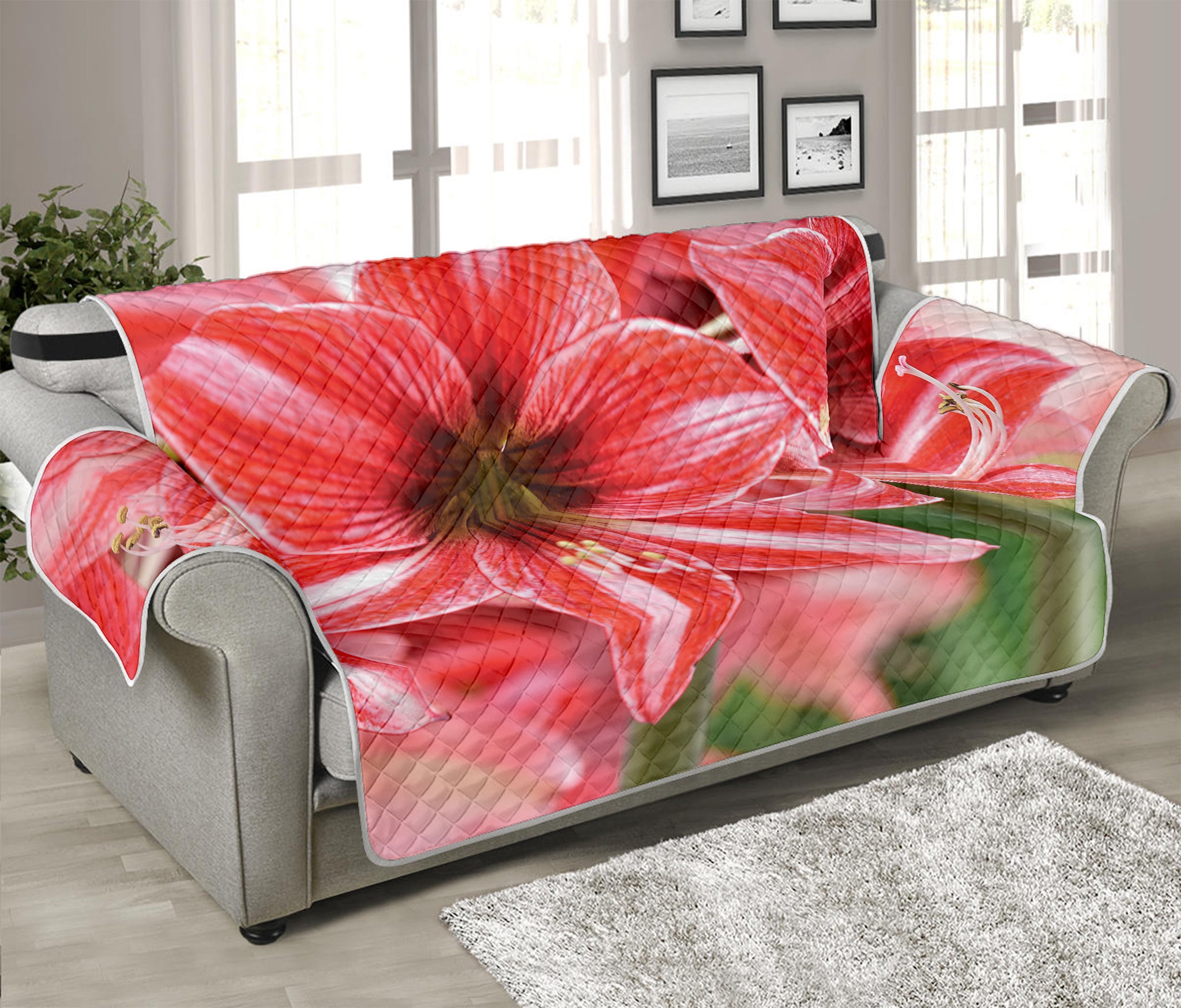 Amaryllis Flower Print Sofa Protector