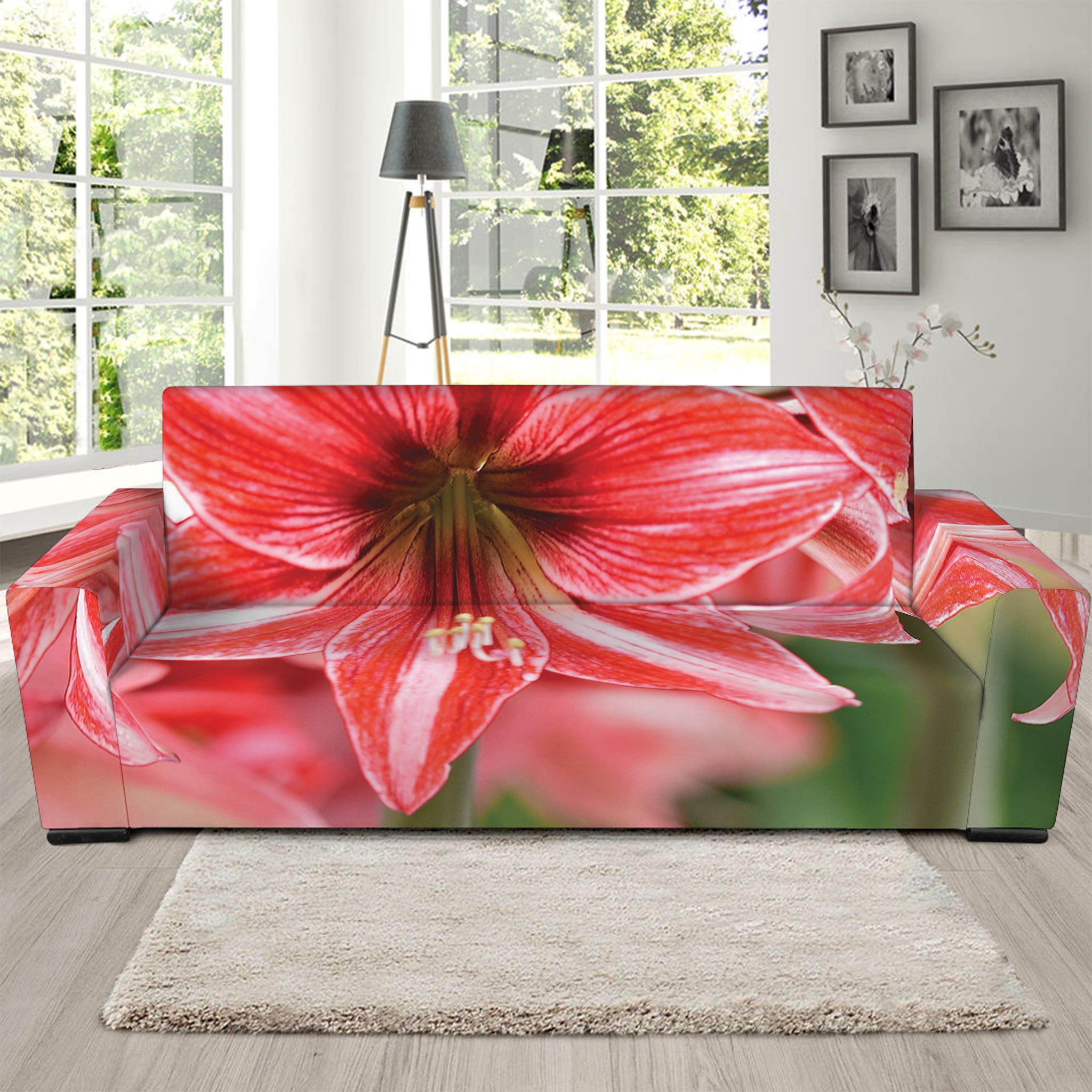 Amaryllis Flower Print Sofa Slipcover