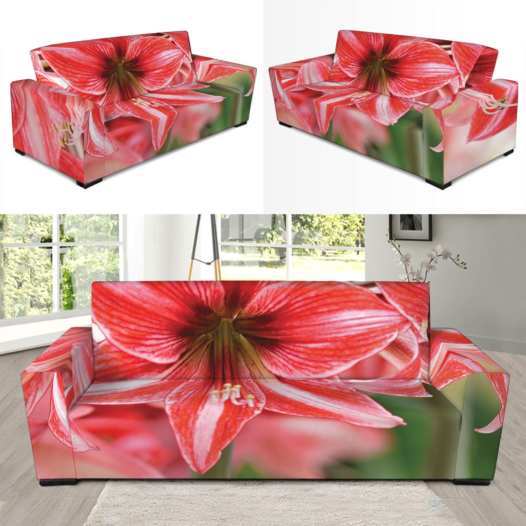 Amaryllis Flower Print Sofa Slipcover