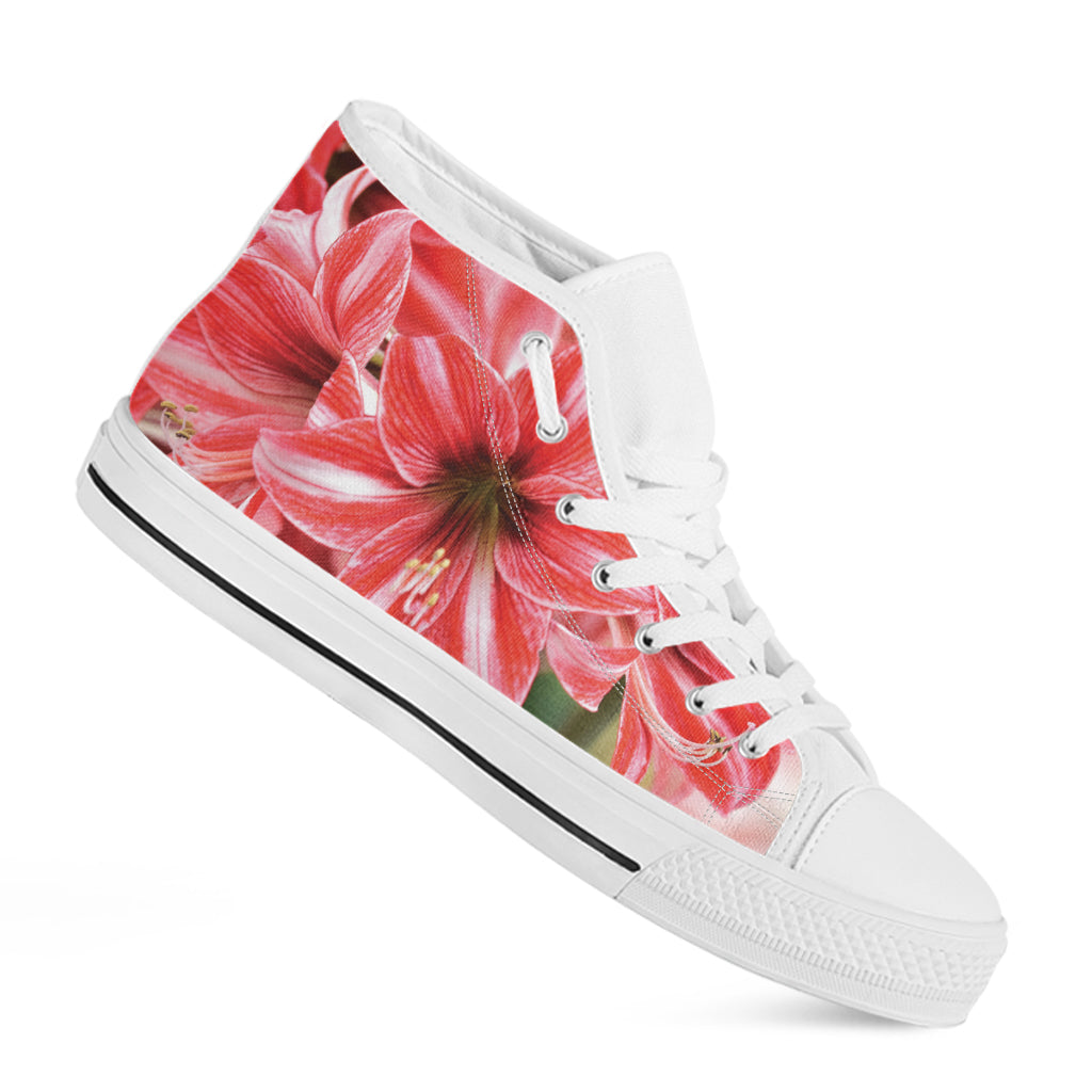 Amaryllis Flower Print White High Top Shoes