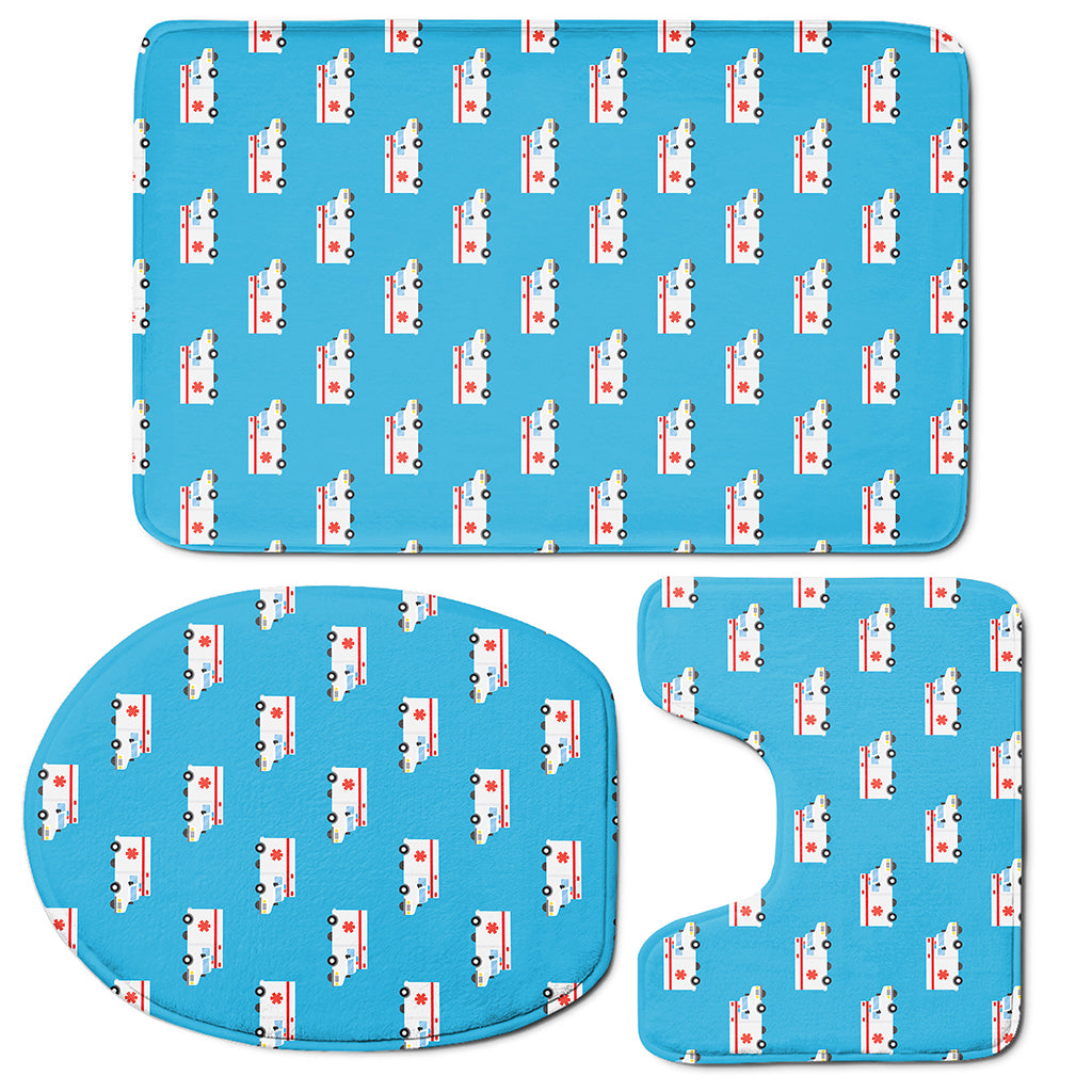 Ambulance Paramedic Car Pattern Print 3 Piece Bath Mat Set