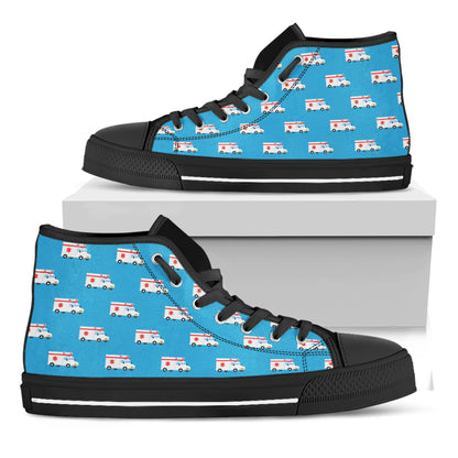 Ambulance Paramedic Car Pattern Print Black High Top Shoes