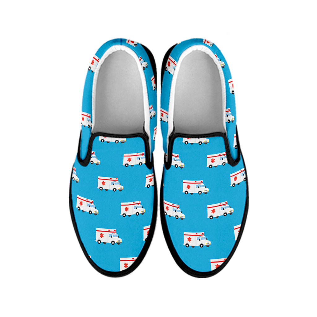 Ambulance Paramedic Car Pattern Print Black Slip On Shoes