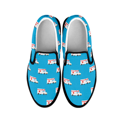 Ambulance Paramedic Car Pattern Print Black Slip On Shoes
