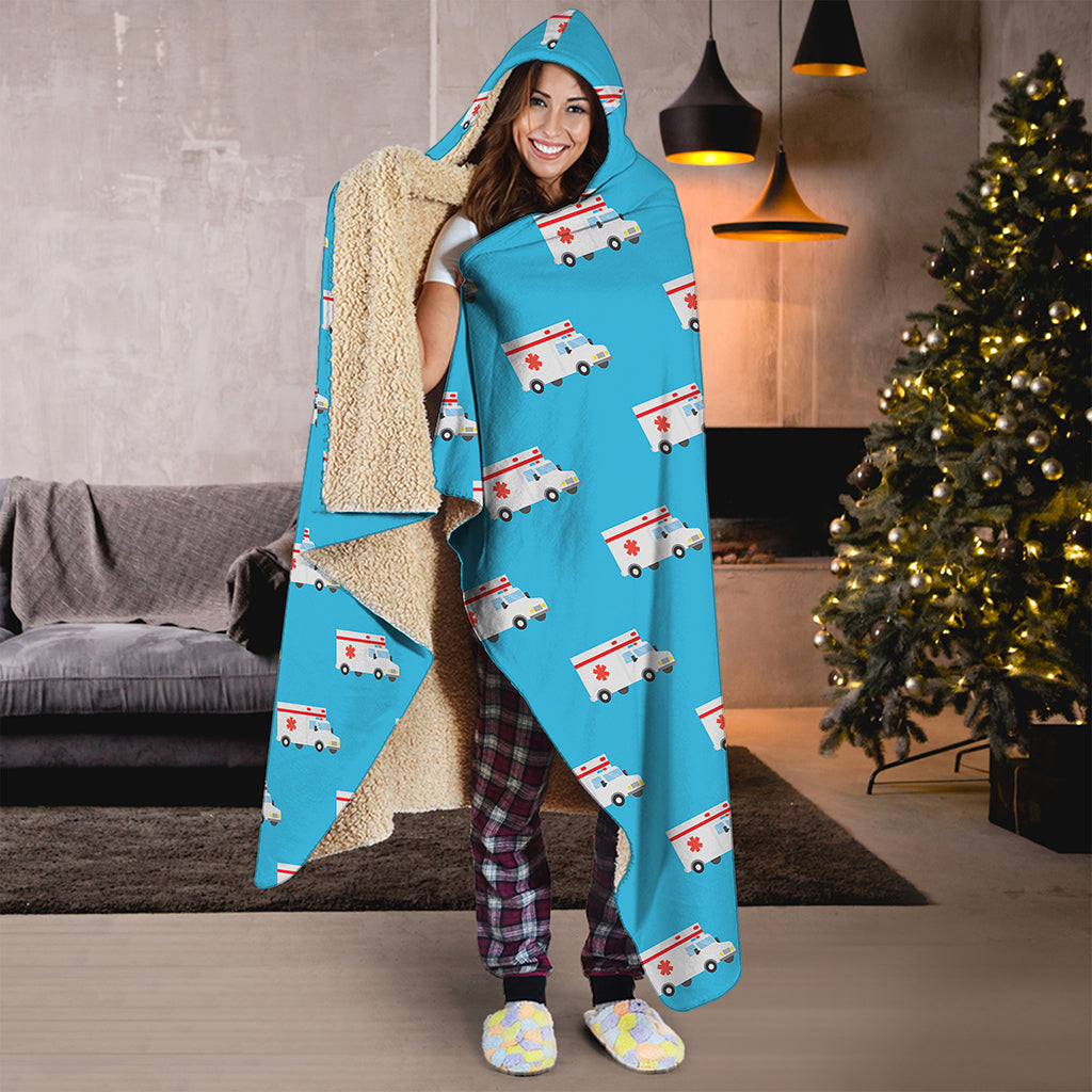 Ambulance Paramedic Car Pattern Print Hooded Blanket