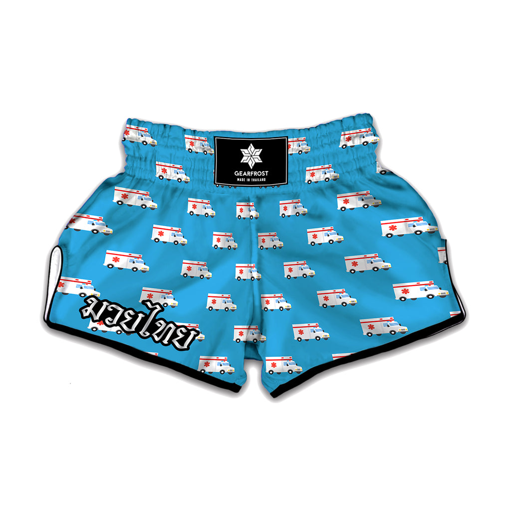 Ambulance Paramedic Car Pattern Print Muay Thai Boxing Shorts