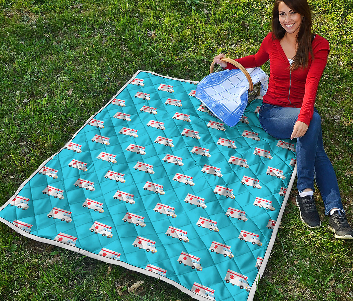 Ambulance Paramedic Car Pattern Print Quilt