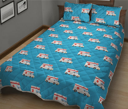 Ambulance Paramedic Car Pattern Print Quilt Bed Set