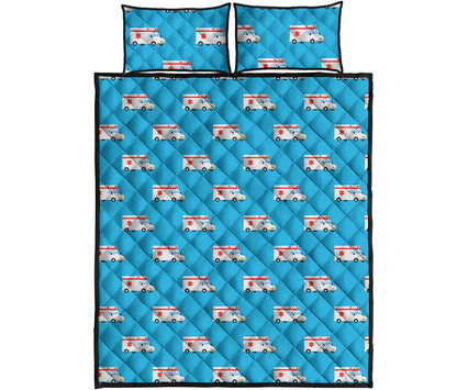 Ambulance Paramedic Car Pattern Print Quilt Bed Set