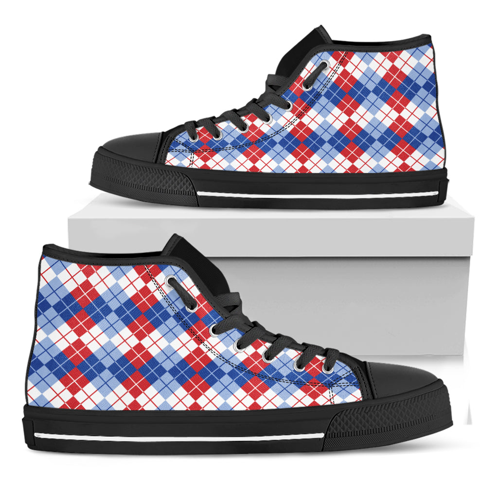 American Argyle Pattern Print Black High Top Shoes