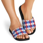 American Argyle Pattern Print Black Slide Sandals