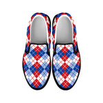 American Argyle Pattern Print Black Slip On Shoes