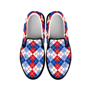 American Argyle Pattern Print Black Slip On Shoes