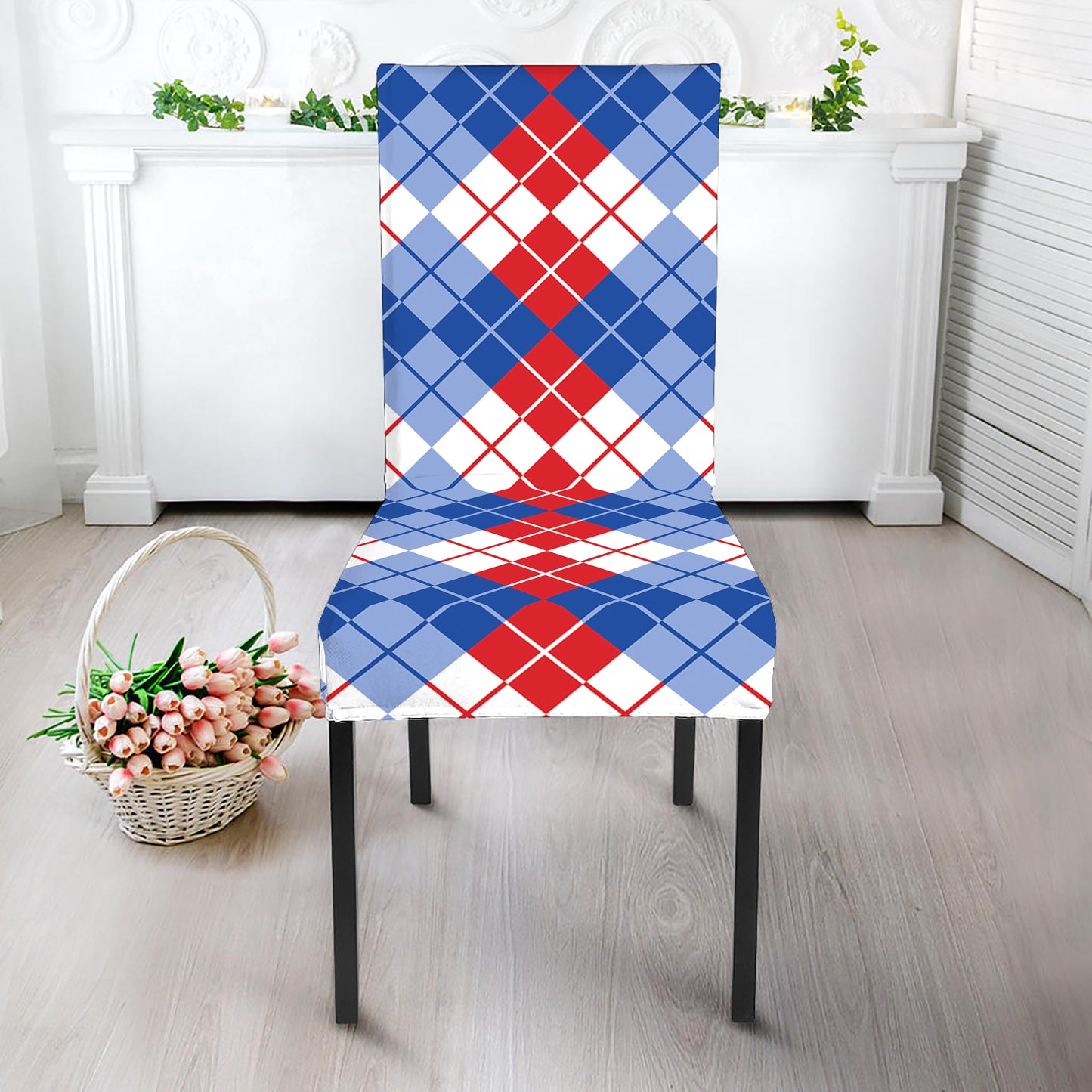 American Argyle Pattern Print Dining Chair Slipcover