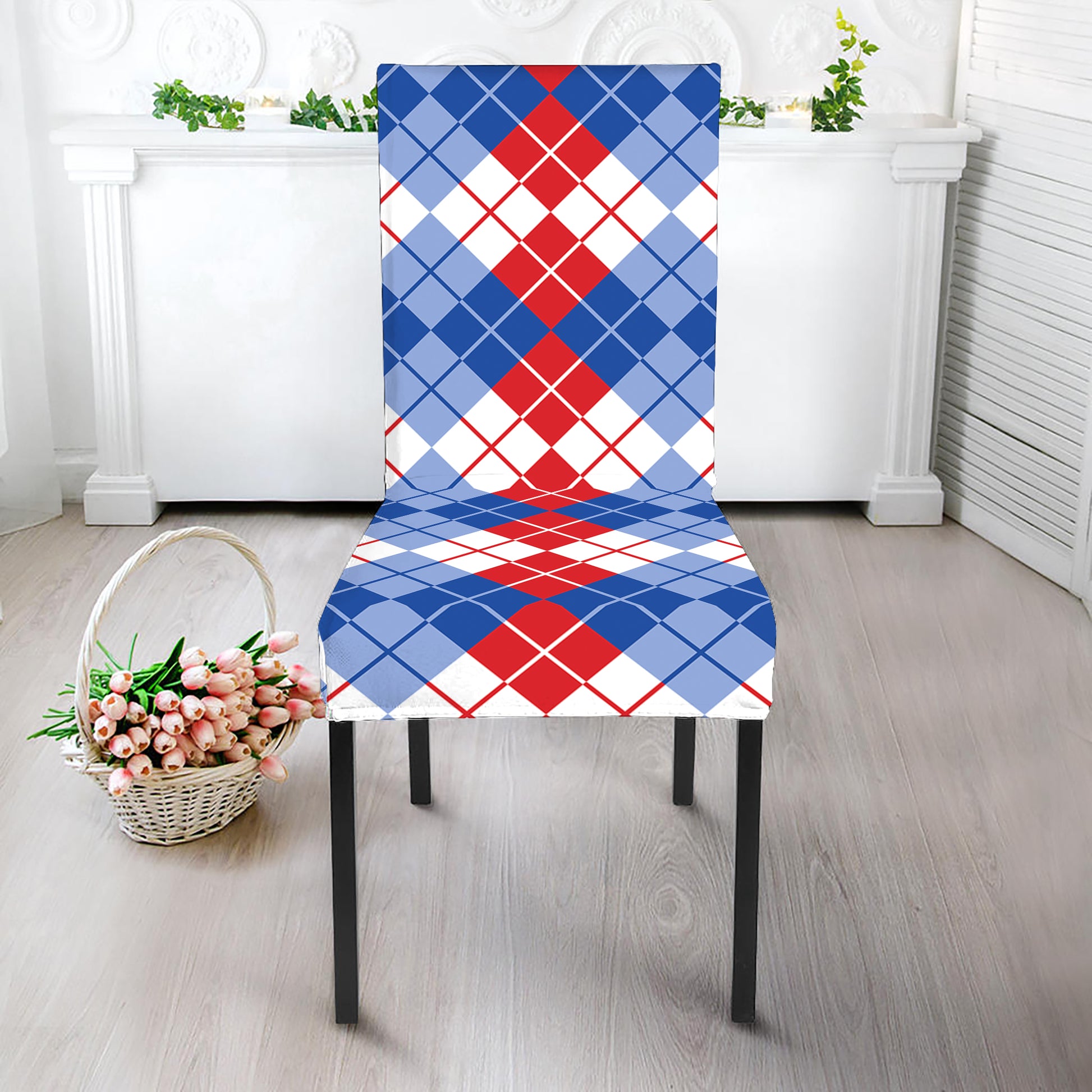 American Argyle Pattern Print Dining Chair Slipcover