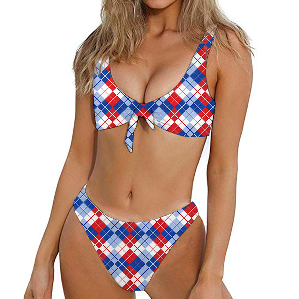 American Argyle Pattern Print Front Bow Tie Bikini