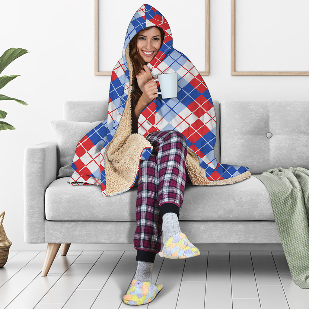 American Argyle Pattern Print Hooded Blanket