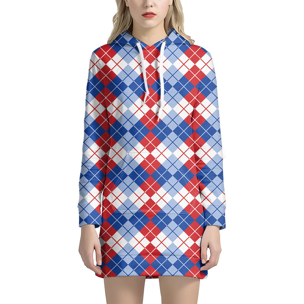 American Argyle Pattern Print Hoodie Dress