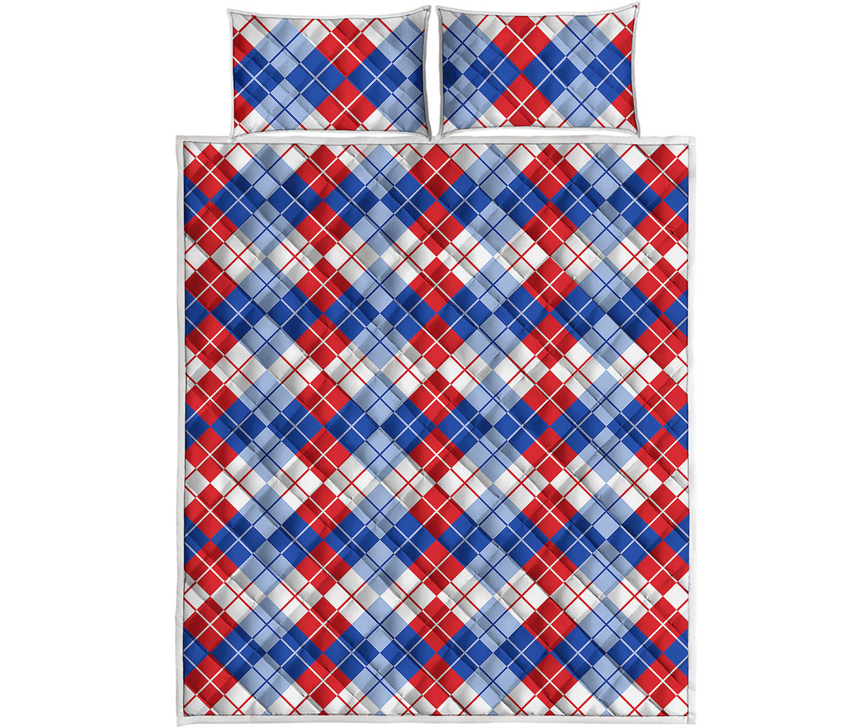 American Argyle Pattern Print Quilt Bed Set