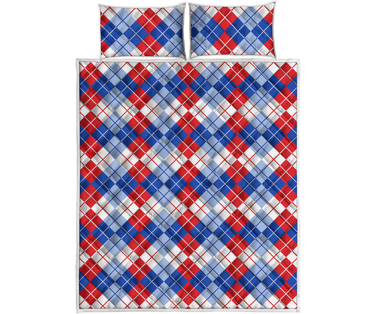 American Argyle Pattern Print Quilt Bed Set
