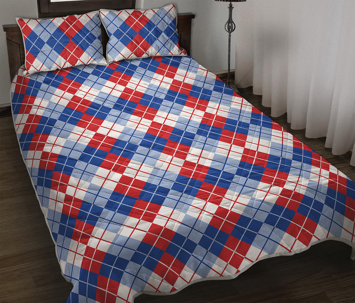 American Argyle Pattern Print Quilt Bed Set