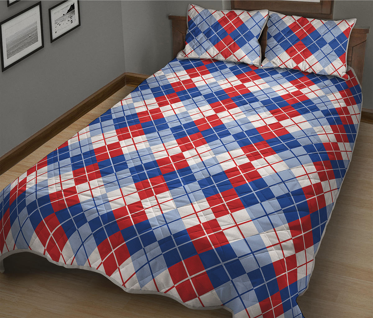 American Argyle Pattern Print Quilt Bed Set
