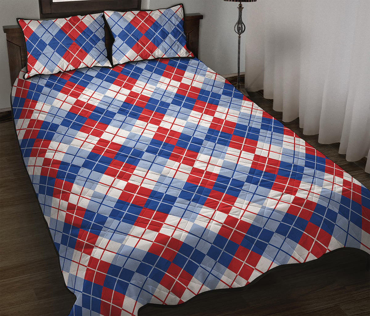 American Argyle Pattern Print Quilt Bed Set