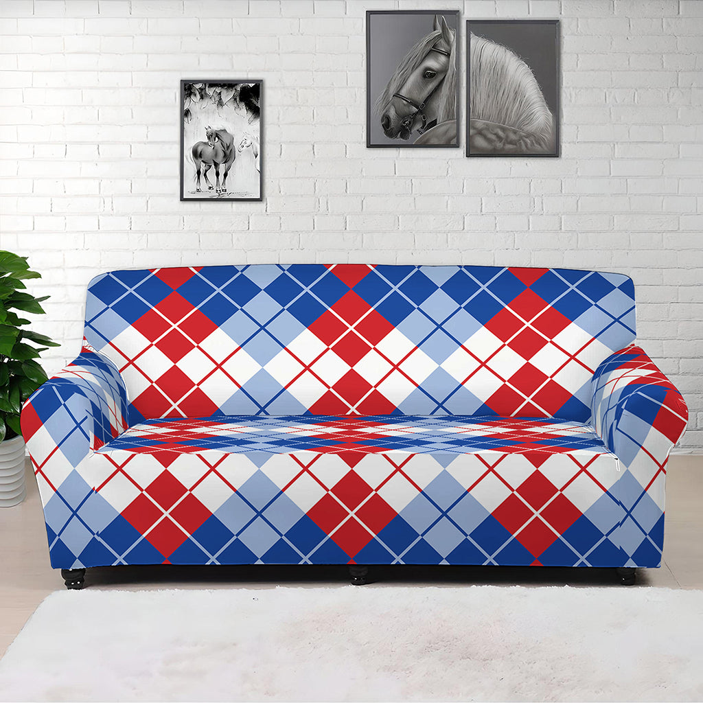 American Argyle Pattern Print Sofa Cover