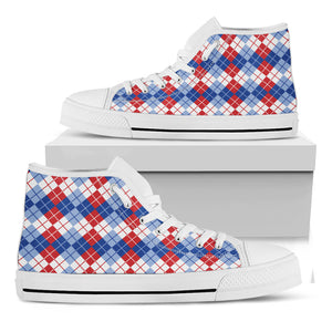 American Argyle Pattern Print White High Top Shoes