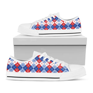 American Argyle Pattern Print White Low Top Shoes