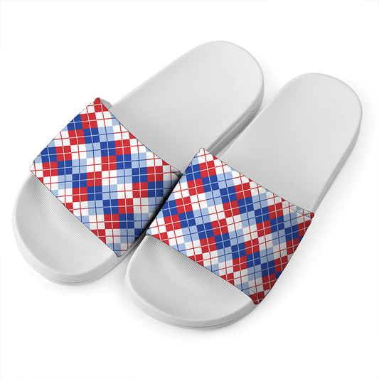 American Argyle Pattern Print White Slide Sandals