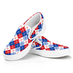 American Argyle Pattern Print White Slip On Shoes