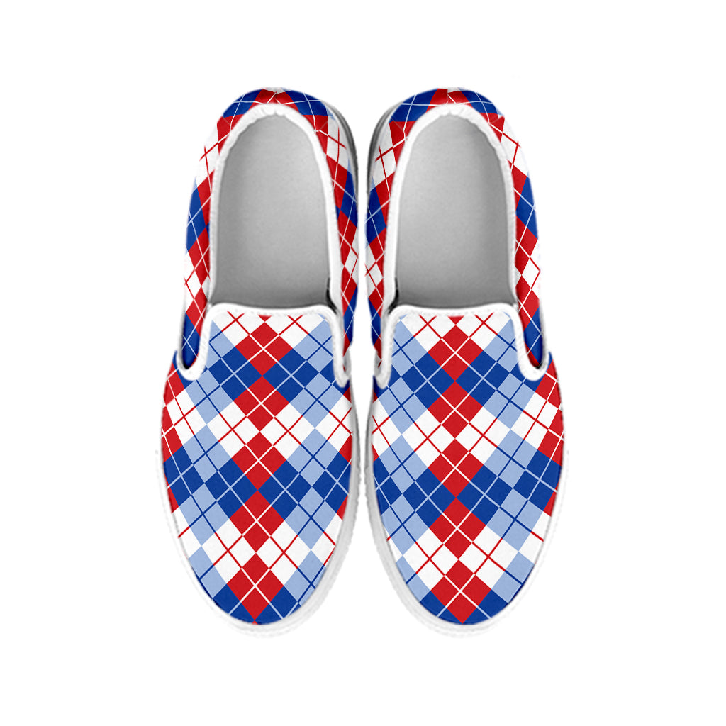 American Argyle Pattern Print White Slip On Shoes