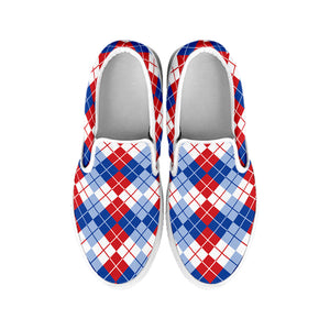 American Argyle Pattern Print White Slip On Shoes