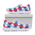 American Argyle Pattern Print White Running Shoes