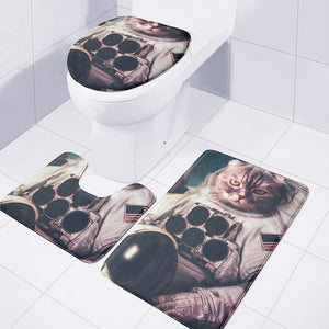 American Astronaut Cat Print 3 Piece Bath Mat Set