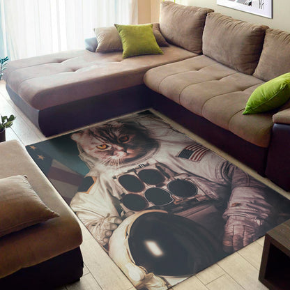 American Astronaut Cat Print Area Rug
