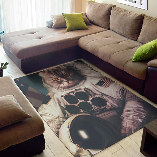 American Astronaut Cat Print Area Rug