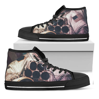 American Astronaut Cat Print Black High Top Shoes