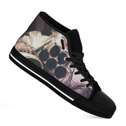 American Astronaut Cat Print Black High Top Shoes