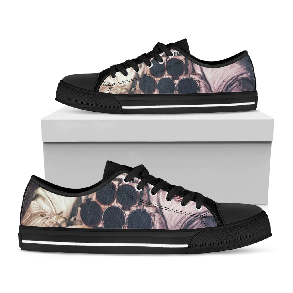 American Astronaut Cat Print Black Low Top Shoes