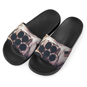 American Astronaut Cat Print Black Slide Sandals