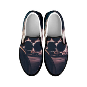 American Astronaut Cat Print Black Slip On Shoes