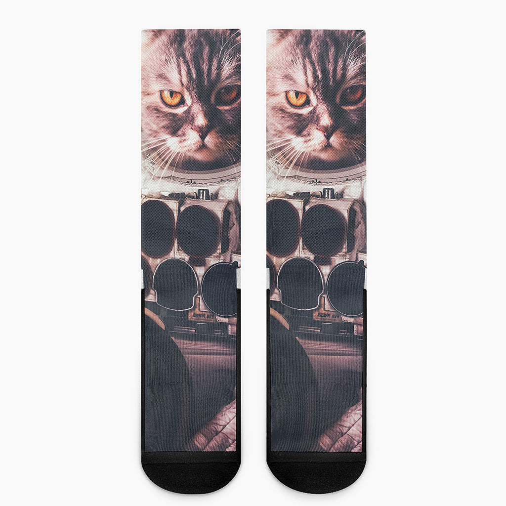 American Astronaut Cat Print Crew Socks