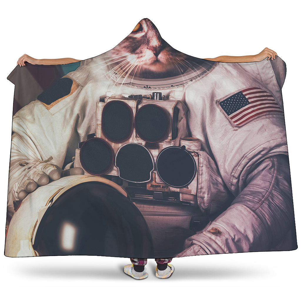 American Astronaut Cat Print Hooded Blanket