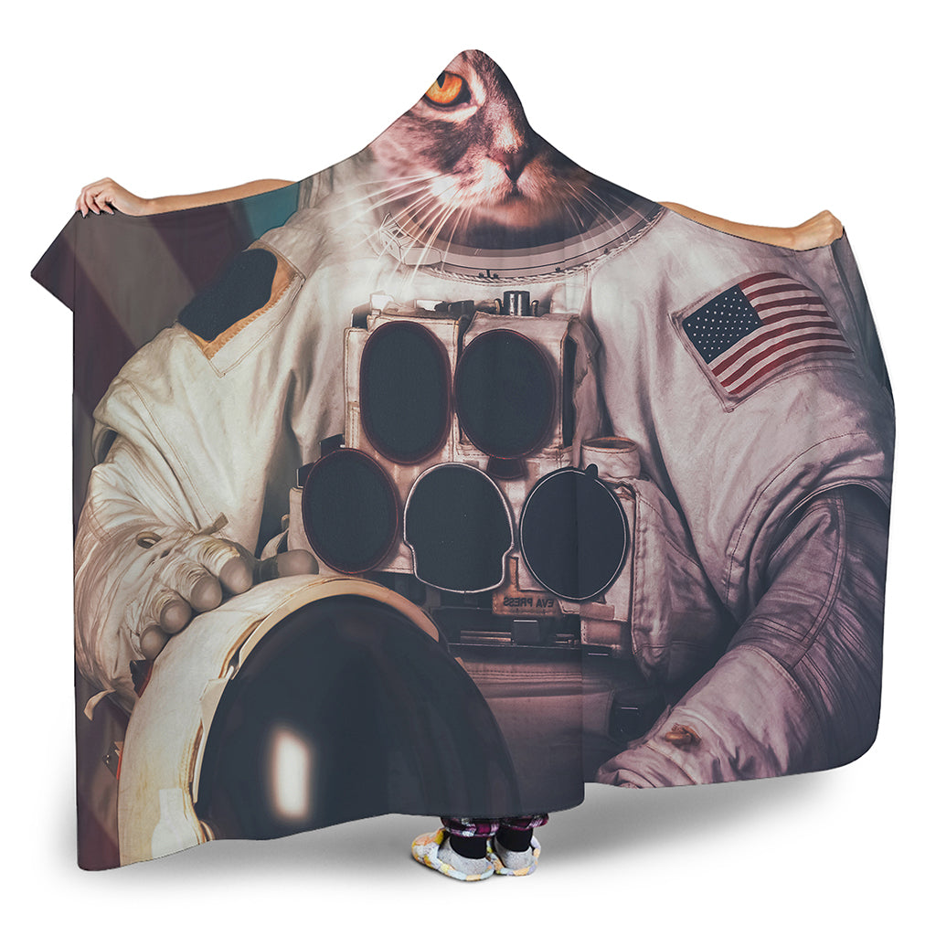 American Astronaut Cat Print Hooded Blanket