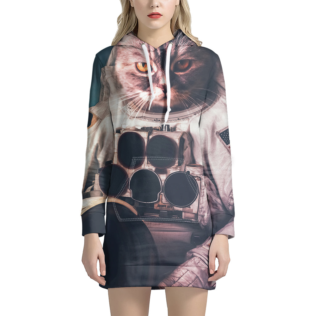American Astronaut Cat Print Hoodie Dress