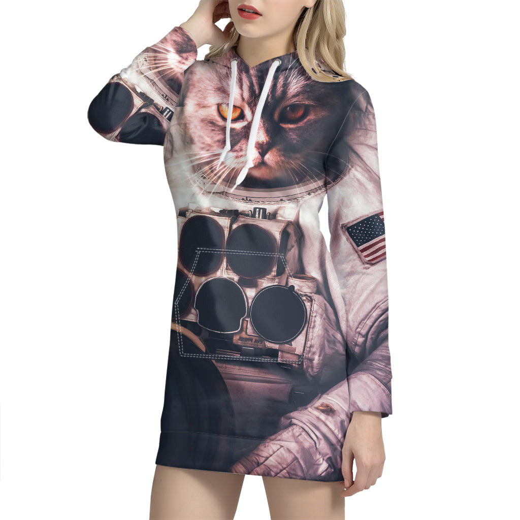 American Astronaut Cat Print Hoodie Dress