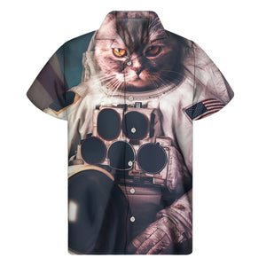 American Astronaut Cat Print Men's Short Sleeve Shirt